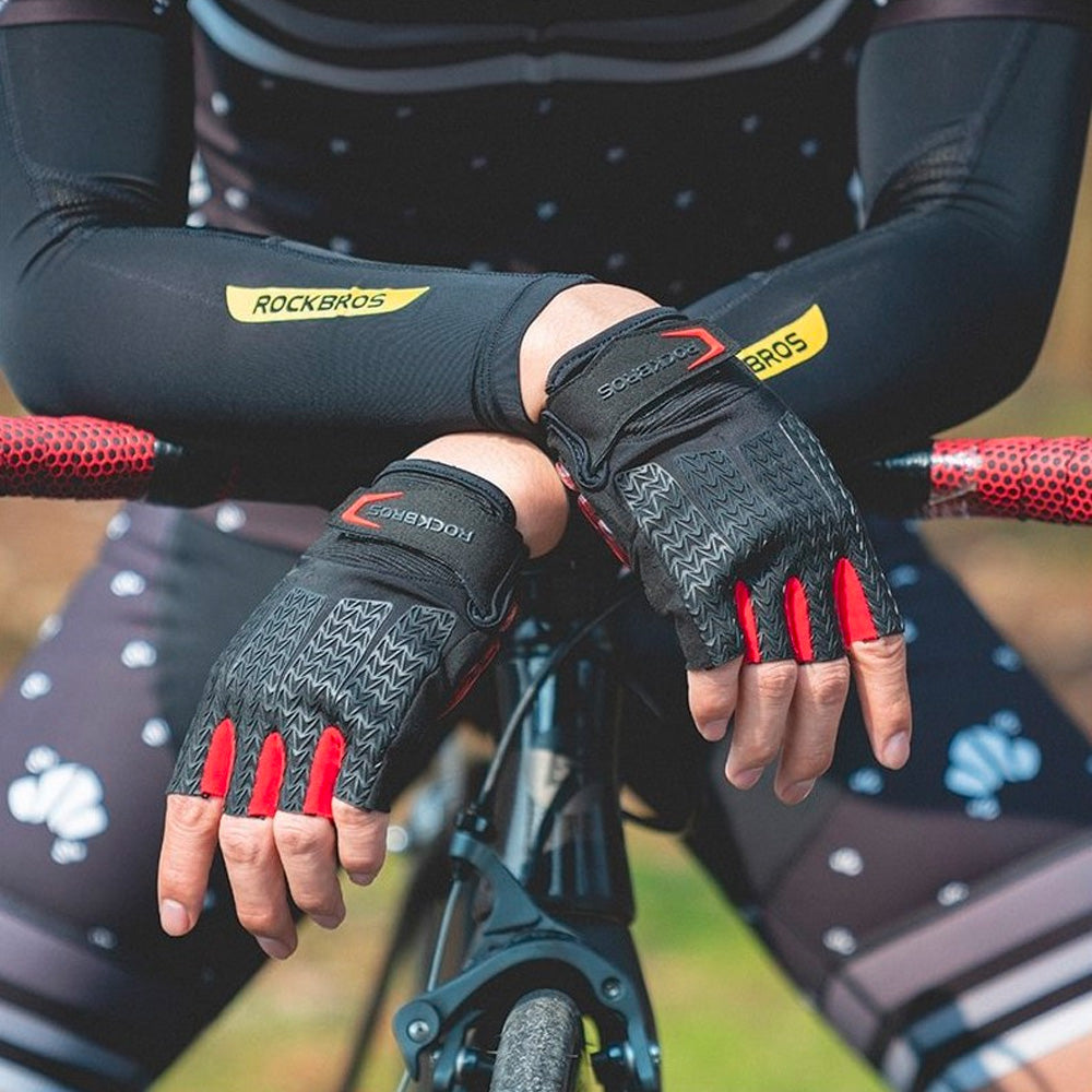 Rockbros S169BR L cykelhandsker med gelindlæg - sort og rød