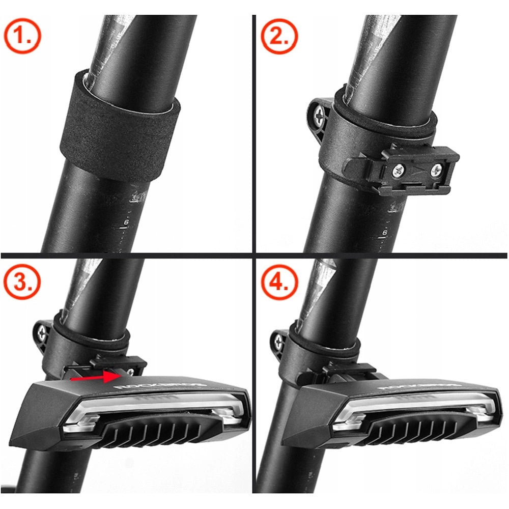 Rockbros LKWD-R1 baghjulslys med laser og fjernbetjening + Micro USB - USB-A-kabel - sort