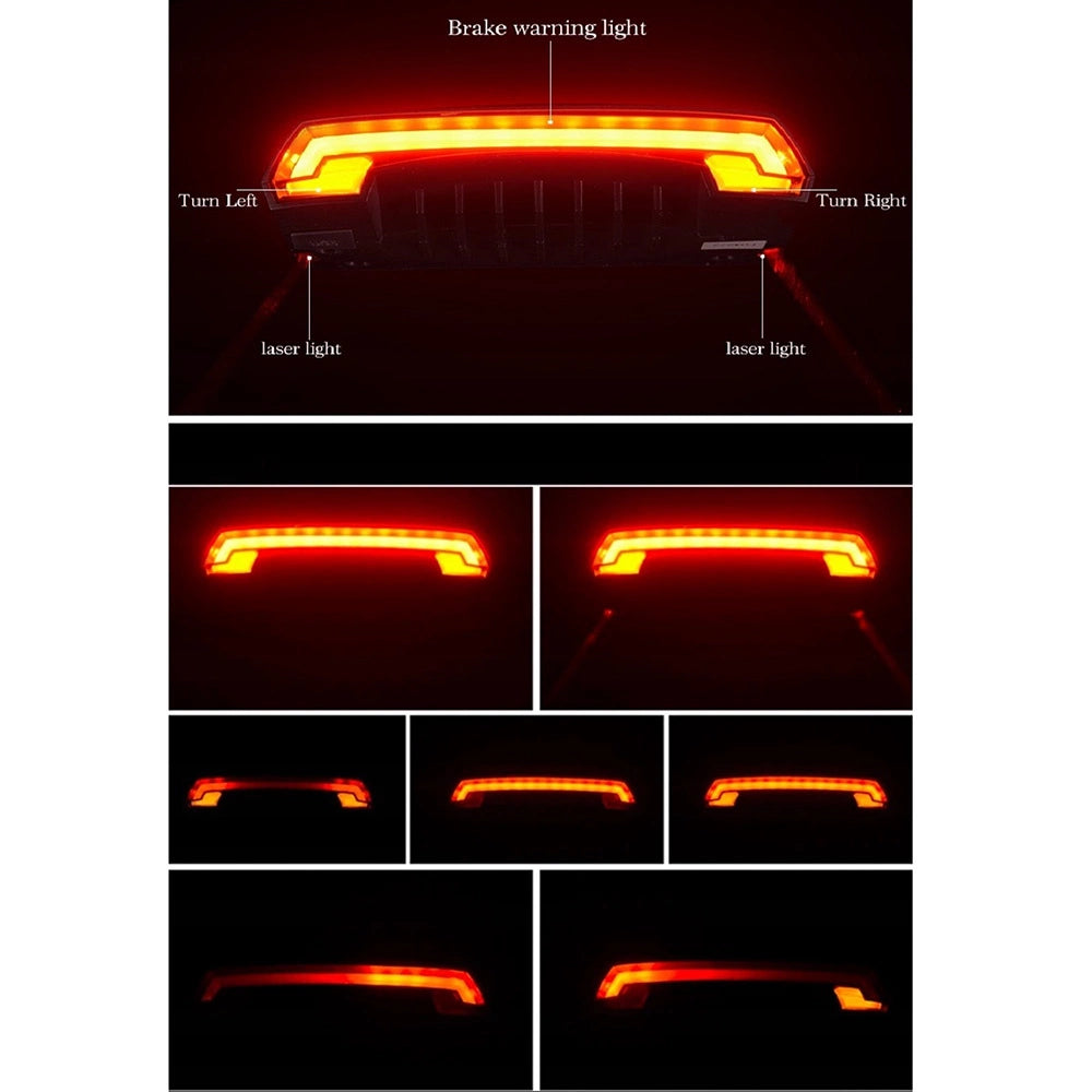 Rockbros LKWD-R1 baghjulslys med laser og fjernbetjening + Micro USB - USB-A-kabel - sort