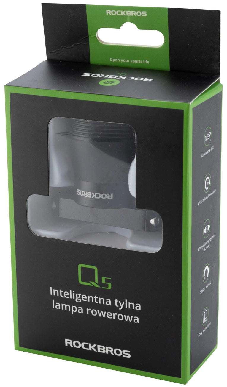 Rockbros Q5 Rear Bike Light with Intelligent Stop System - Black