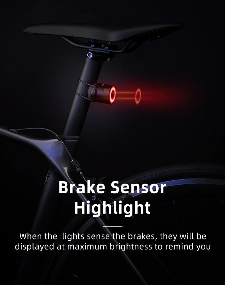 Rockbros Q3 Rear Bike Light with Smart Stop System - Black