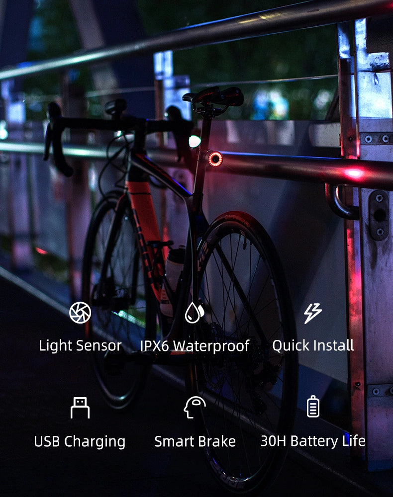 Rockbros Q3 Rear Bike Light with Smart Stop System - Black