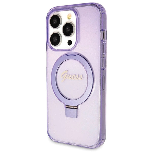 Guess Ring Stand Script Glitter MagSafe-hylster til iPhone 13 Pro / 13 - lilla