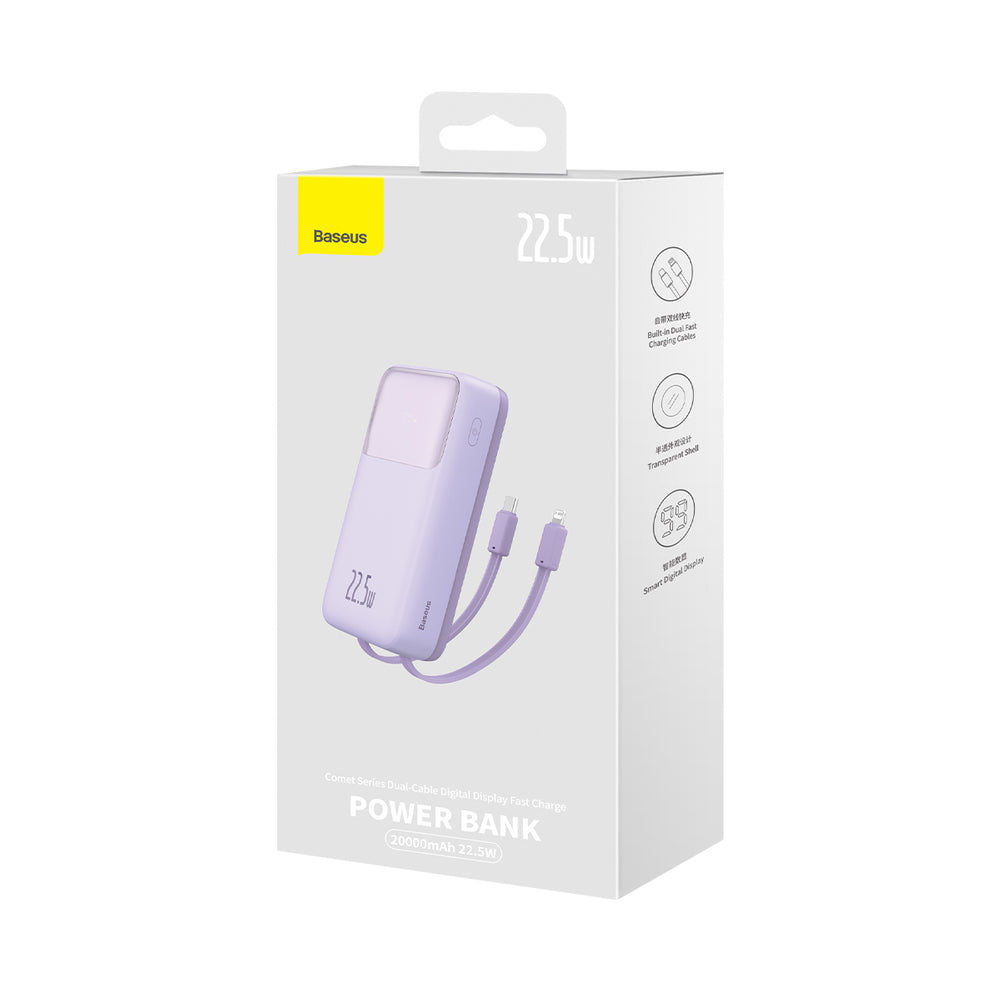 Baseus Comet Series powerbank med display 20000mAh 22.5W - lilla + USB-A / USB-C kabel