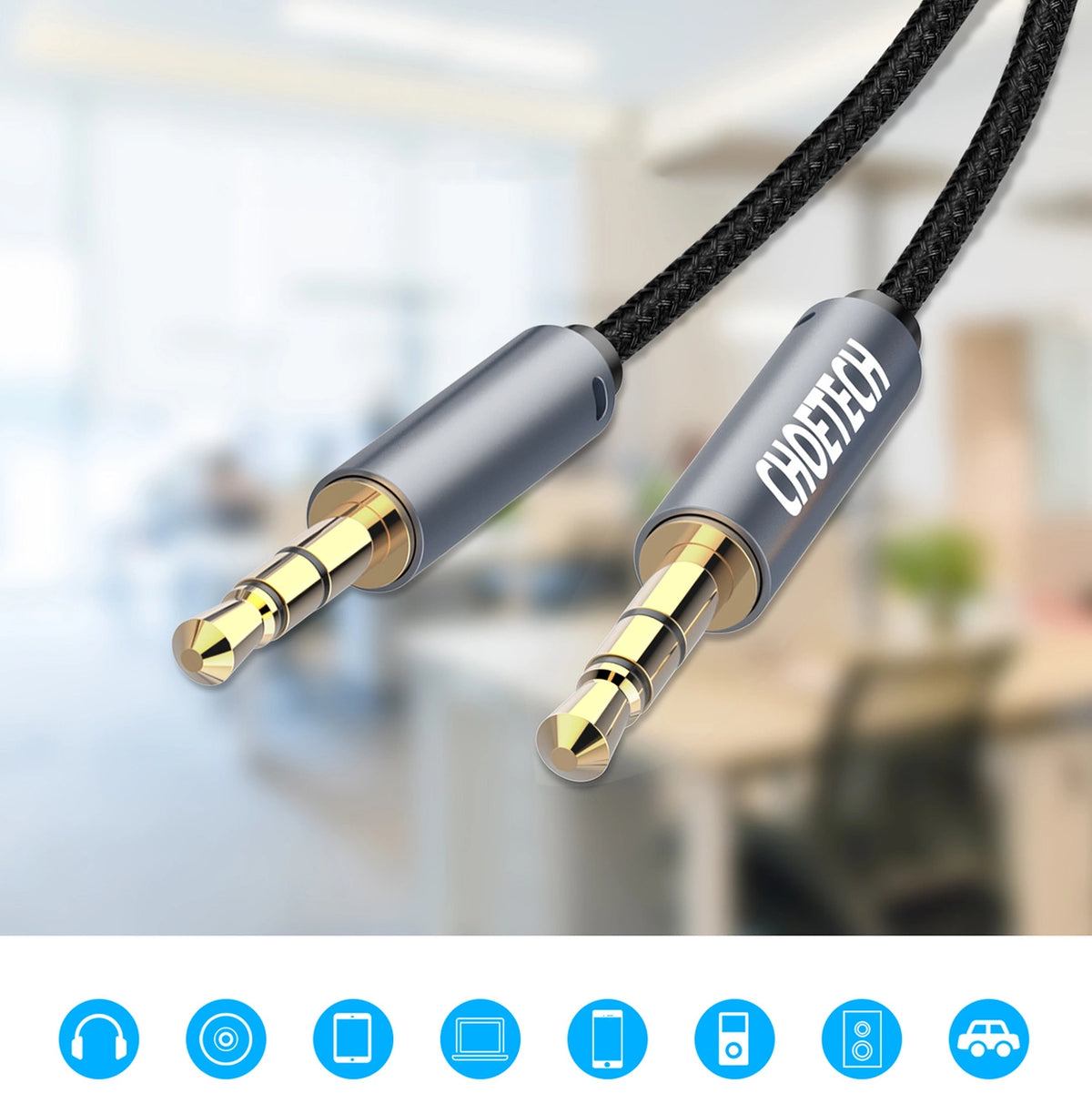 Choetech AUX002 kabel mini-jack 3,5 mm (han) / mini-jack 3,5 mm (han) 1,2 m - sort
