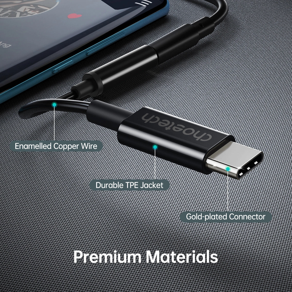 Choetech AUX003 USB-C / DC 3,5 mm lydadapter - sort
