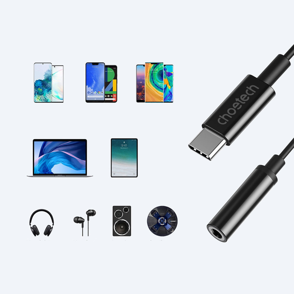 Choetech AUX003 USB-C / DC 3,5 mm lydadapter - sort