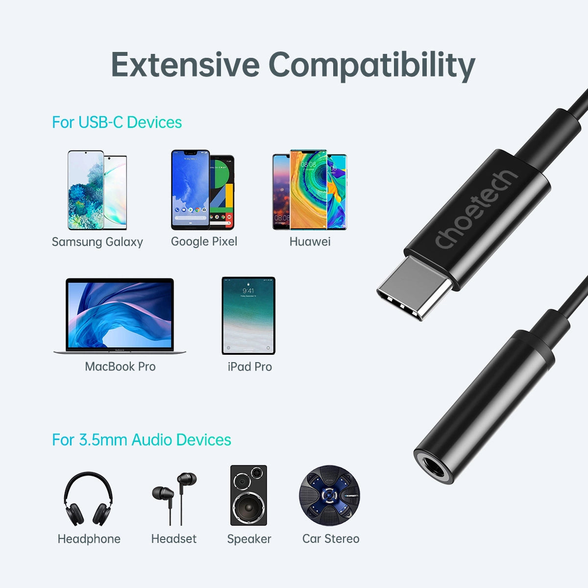 Choetech AUX003 USB-C / DC 3,5 mm lydadapter - sort