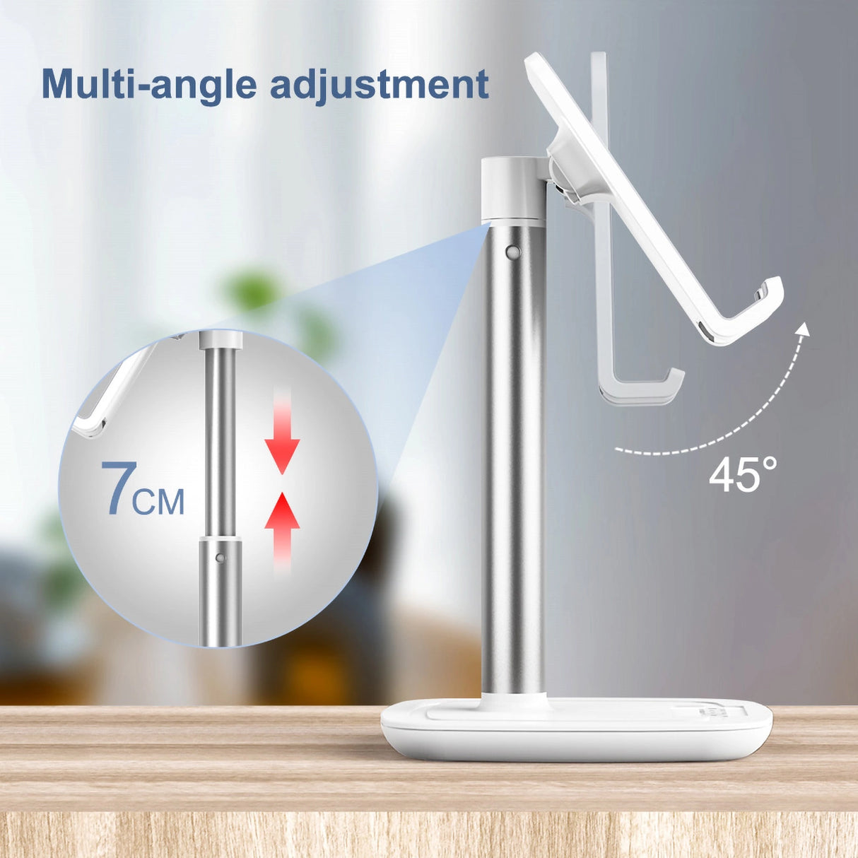 Choetech H035 aluminium stand til en telefon eller tablet med justering - hvid og sølv