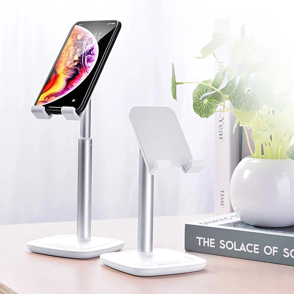 Choetech H035 aluminium stand til en telefon eller tablet med justering - hvid og sølv