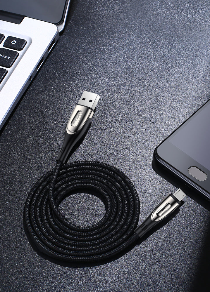 Joyroom Sharp Series S-M411 USB-A / micro USB 3A 1.2m Kabel med opladningsanvisning - sort