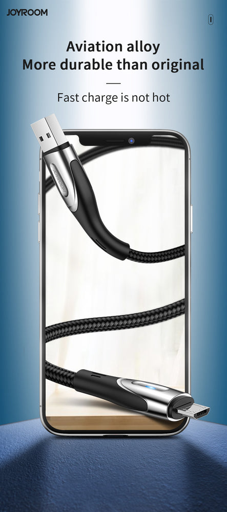 Joyroom Sharp Series S-M411 USB-A / micro USB 3A 1.2m Kabel med opladningsanvisning - sort