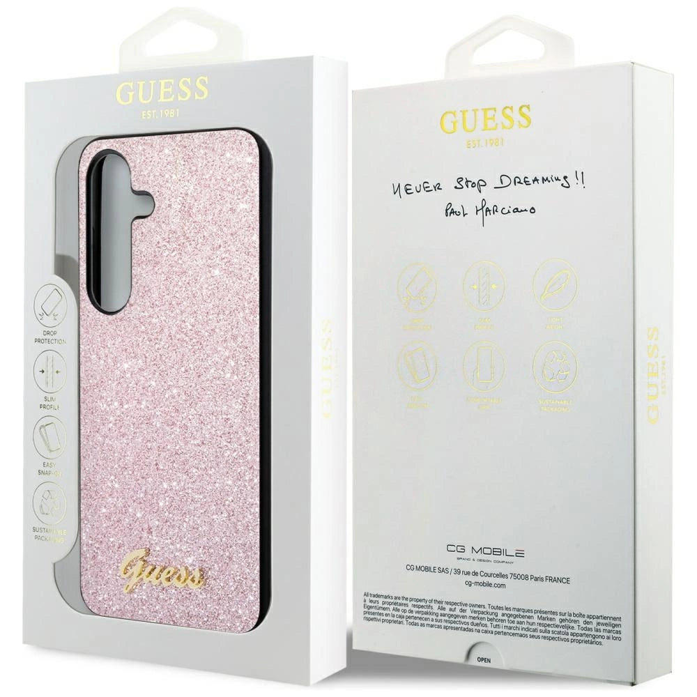 Guess Glitter Script Case for Samsung Galaxy S24 - Pink