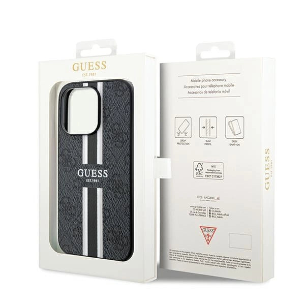 Guess 4G Printed Stripes MagSafe case for iPhone 15 Pro Max - black