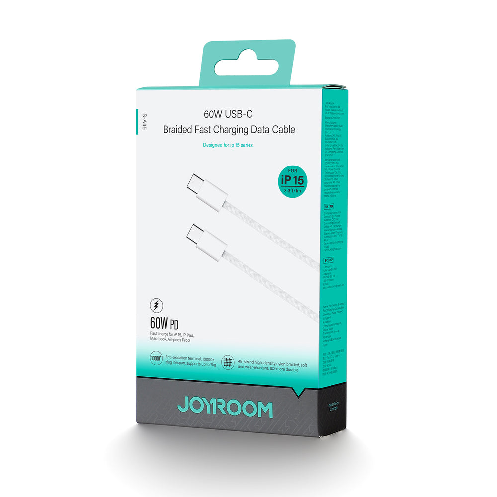 Joyroom Ben Series S-A45 USB-C / USB-C 60W Kabel 1 m - Hvid