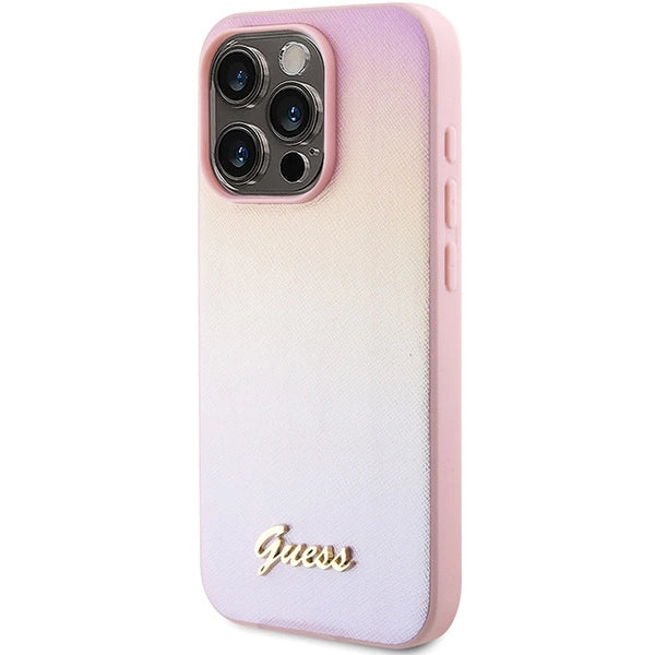 Guess Saffiano Iridescent Script case for iPhone 14 Pro - pink