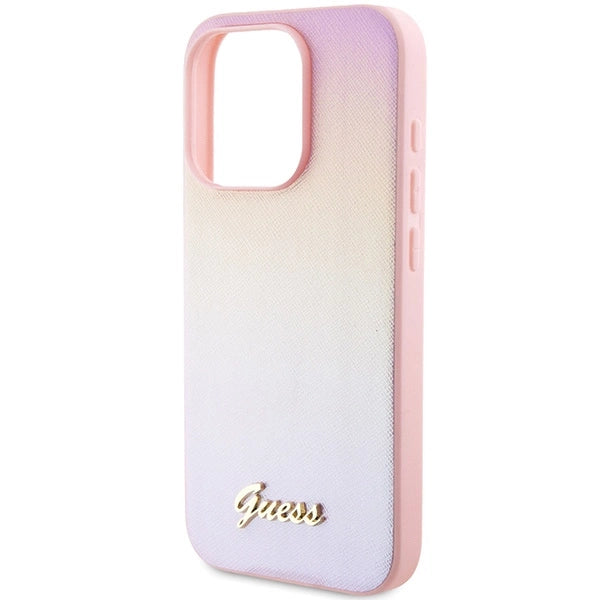 Guess Saffiano Iridescent Script case for iPhone 14 Pro Max - pink
