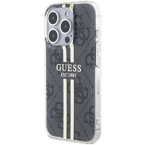 Guess IML 4G Gold Stripe-fodral til iPhone 15 Pro - sort