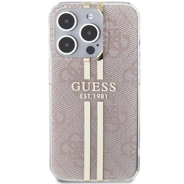 Guess IML 4G Gold Stripe-fodral til iPhone 15 Pro - pink