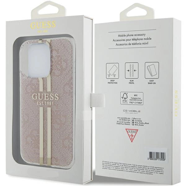 Guess IML 4G Gold Stripe-fodral til iPhone 15 Pro - pink
