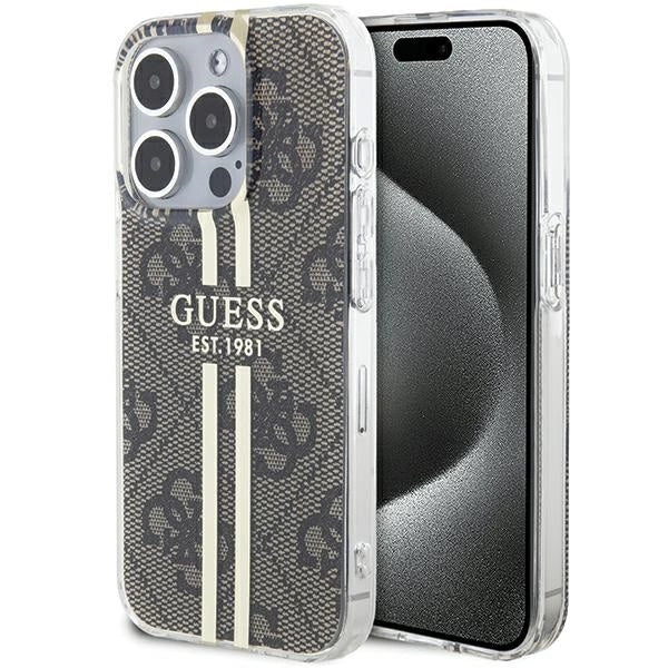 Guess IML 4G Gold Stripe-kasse til iPhone 15 Pro - brun