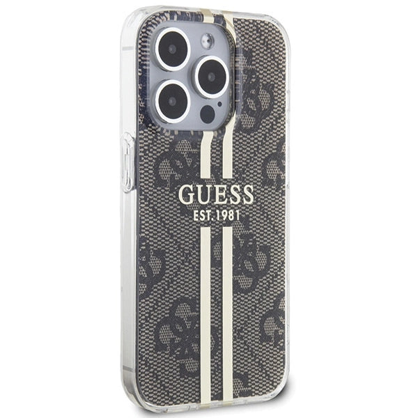 Guess IML 4G Gold Stripe-kasse til iPhone 15 Pro - brun