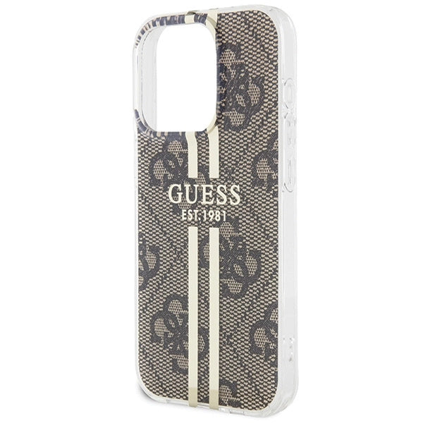 Guess IML 4G Gold Stripe-kasse til iPhone 15 Pro - brun