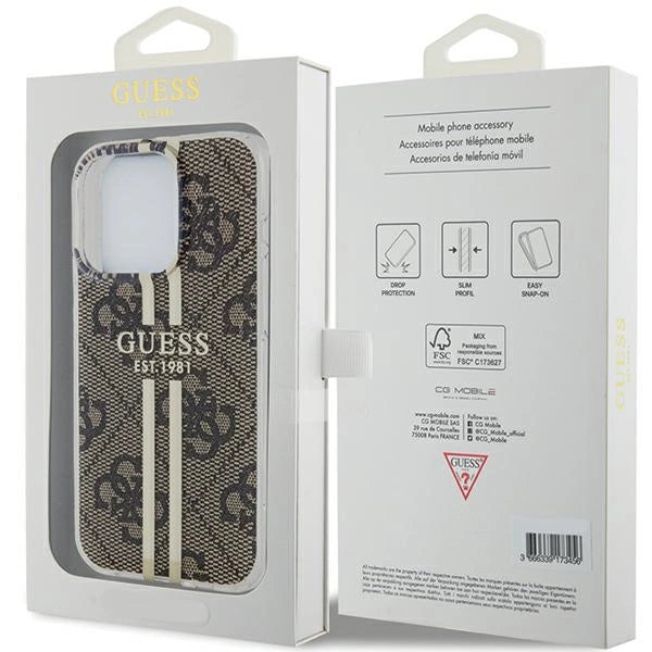 Guess IML 4G Gold Stripe-kasse til iPhone 15 Pro - brun