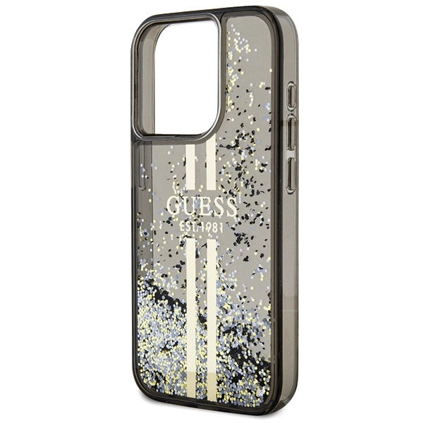 Guess Liquid Glitter Gold Stripes case til iPhone 15 Pro - sort