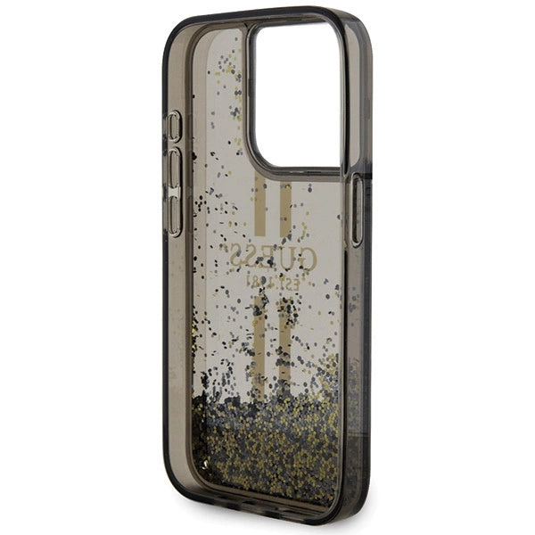 Guess Liquid Glitter Gold Stripes case til iPhone 15 Pro - sort