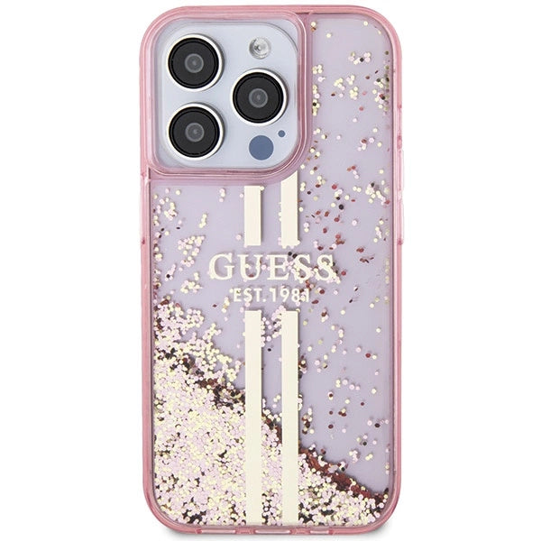 Guess Liquid Glitter Gold Stripes case til iPhone 15 Pro - pink