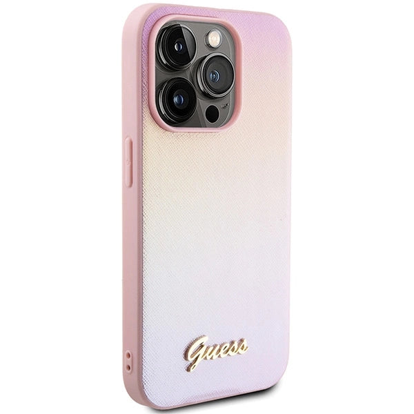 Guess Saffiano Iridescent Script case for iPhone 15 Pro - pink