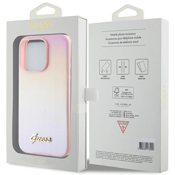 Guess Saffiano Iridescent Script case for iPhone 15 Pro - pink