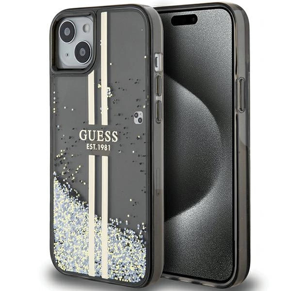 Guess Liquid Glitter Gold Stripes æske til iPhone 15 / 14 / 13 - sort