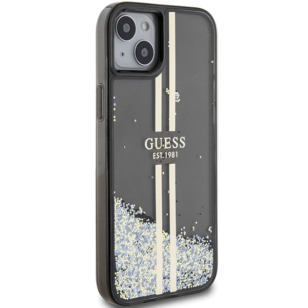 Guess Liquid Glitter Gold Stripes æske til iPhone 15 / 14 / 13 - sort