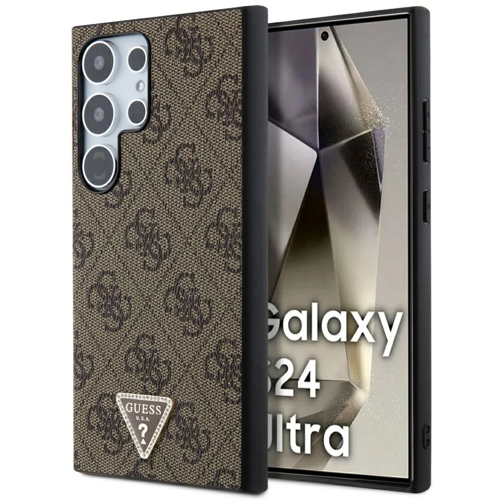 Guess Grip Stand 4G Triangle Strass Case for Samsung Galaxy S24 Ultra - Brown