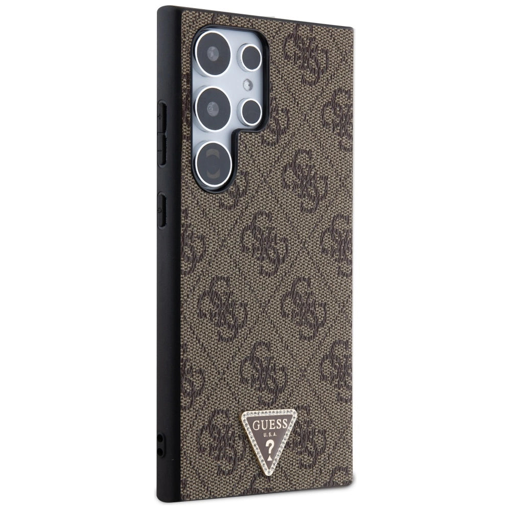Guess Grip Stand 4G Triangle Strass Case for Samsung Galaxy S24 Ultra - Brown