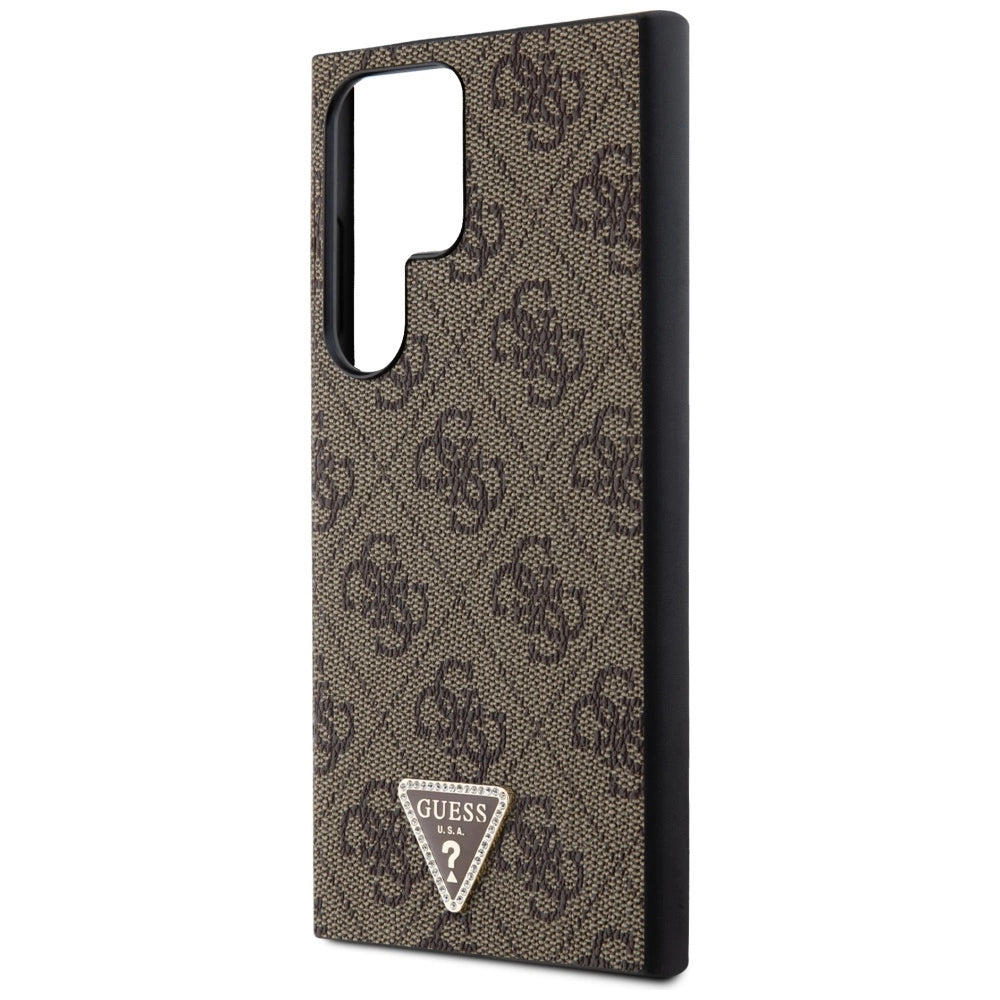 Guess Grip Stand 4G Triangle Strass Case for Samsung Galaxy S24 Ultra - Brown