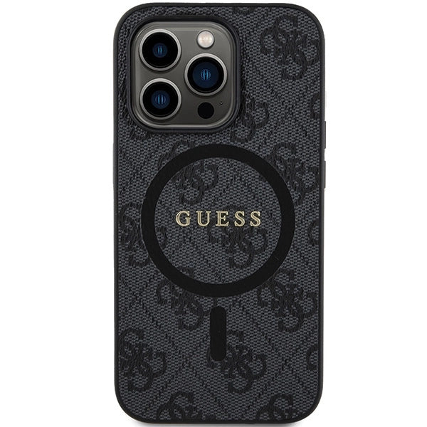 Guess 4G Collection Leather Metal Logo MagSafe Case for iPhone 14 Pro - Black
