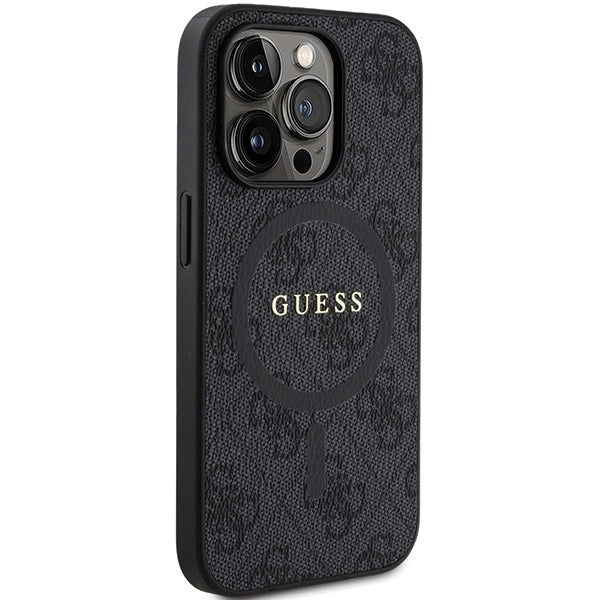 Guess 4G Collection Leather Metal Logo MagSafe Case for iPhone 14 Pro - Black