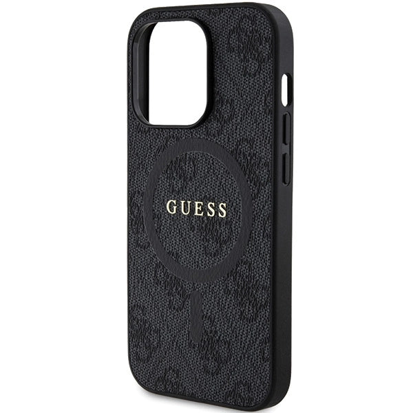 Guess 4G Collection Leather Metal Logo MagSafe Case for iPhone 14 Pro - Black