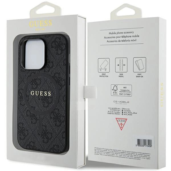 Guess 4G Collection Leather Metal Logo MagSafe Case for iPhone 14 Pro Max - Black
