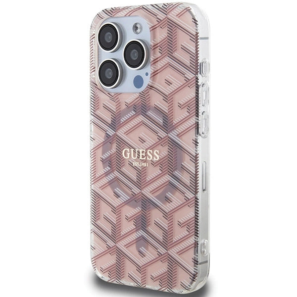 Guess IML GCube MagSafe-hylster til iPhone 15 Pro - pink