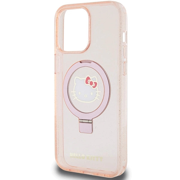 Hello Kitty Ring Stand Glitter Electrop Logo MagSafe Case for iPhone 15 Pro Max - Pink