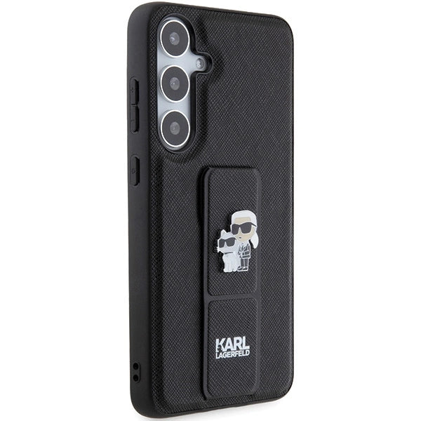 Karl Lagerfeld Gripstand Saffiano Karl&Choupette Pins case for Samsung Galaxy S24+ - black