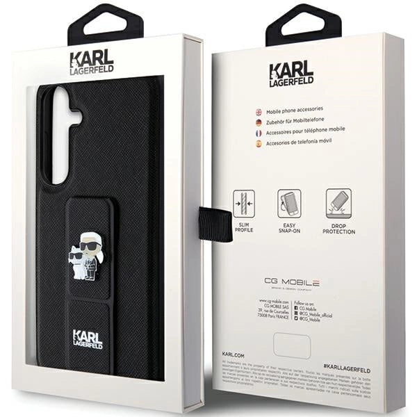 Karl Lagerfeld Gripstand Saffiano Karl&Choupette Pins case for Samsung Galaxy S24+ - black