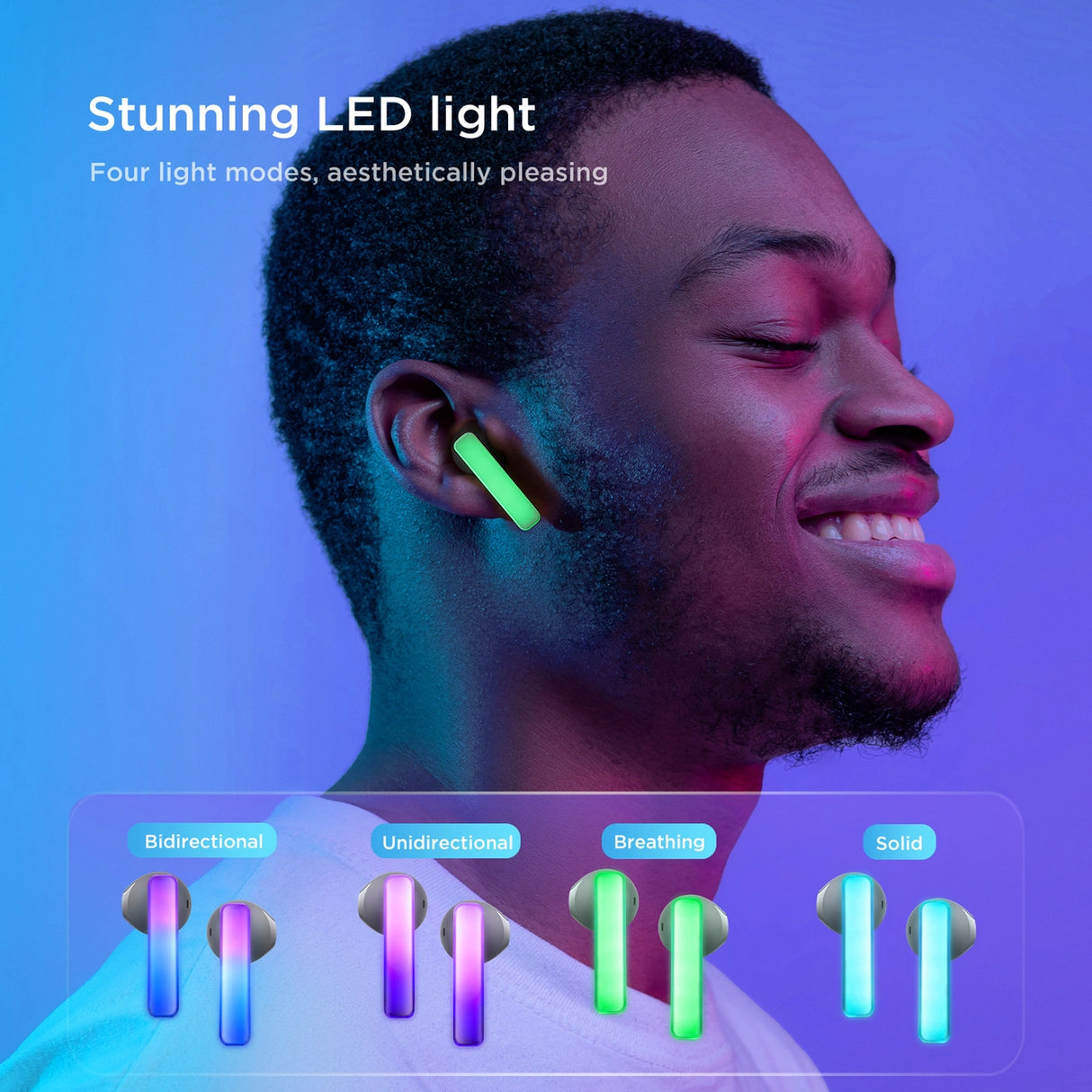 TWS Joyroom JR-TC1 IceLens Series trådløse hovedtelefoner med LED-lys - hvid