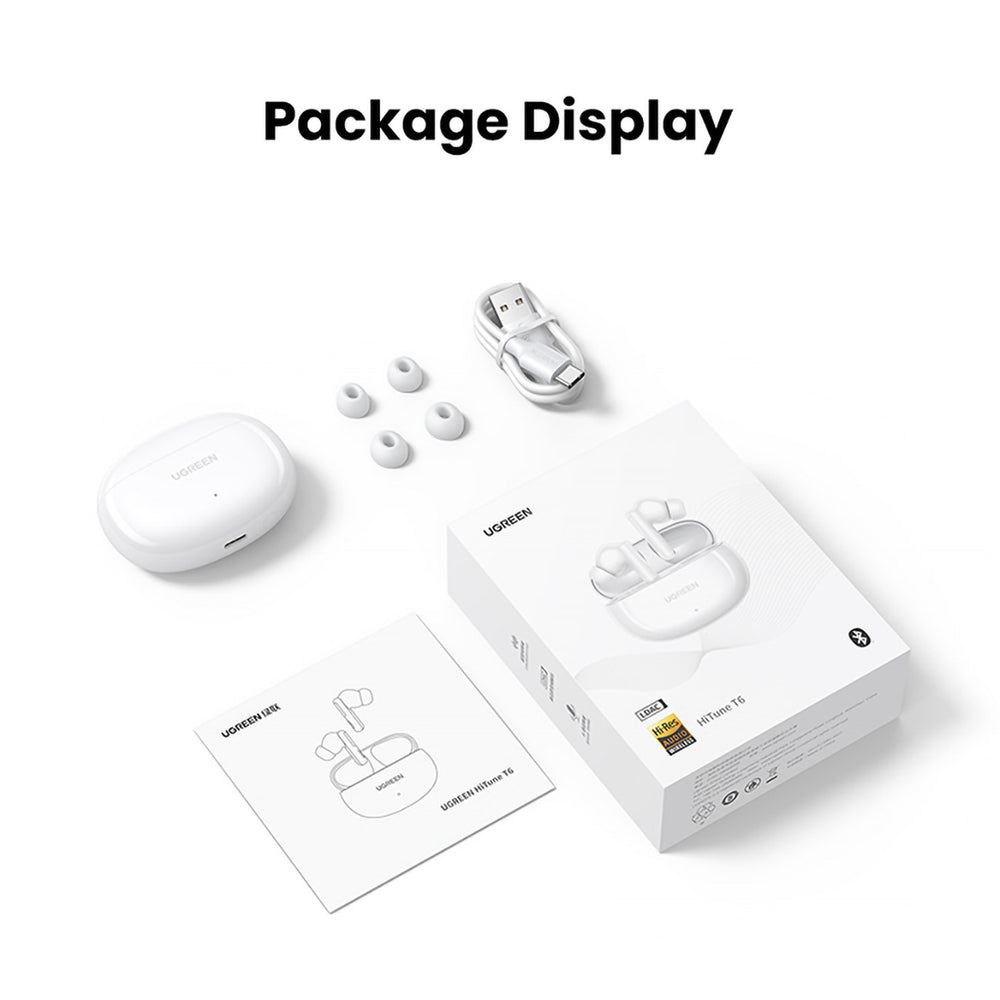 Ugreen HiTune T6 trådløse hovedtelefoner med ANC-funktion + USB-A - USB-C-kabel - hvid