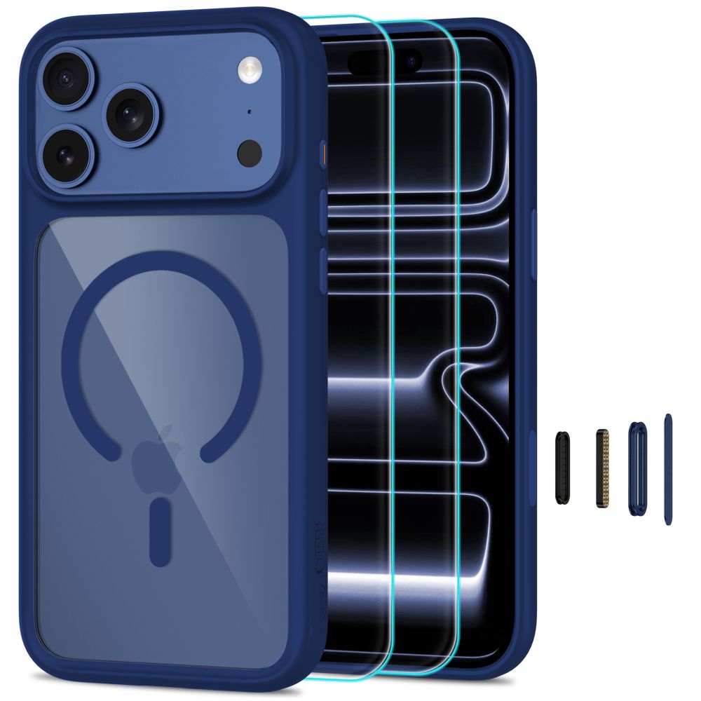 Tech Protect Magone Magsafe Cc + Glas 2 Pak Iphone 17 Pro Max / 18 Pro Max Dyb Blå/Klar