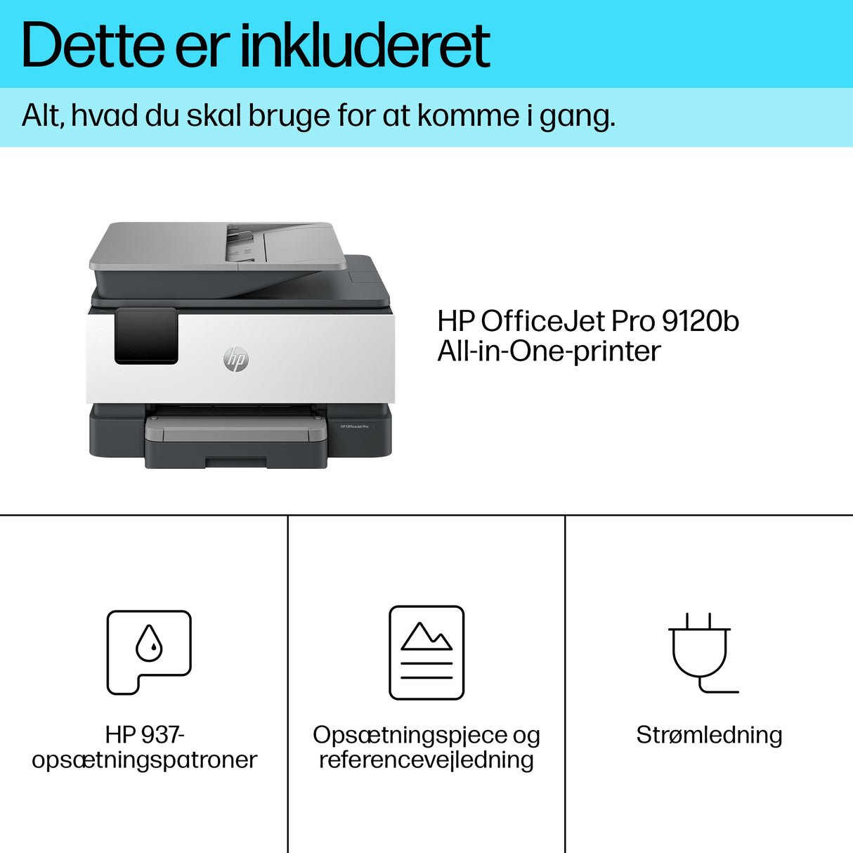 HP OfficeJet Pro 9120b Trådløst All-in-One Farve Printer, Tosidet print; Kopimaskine, scanner